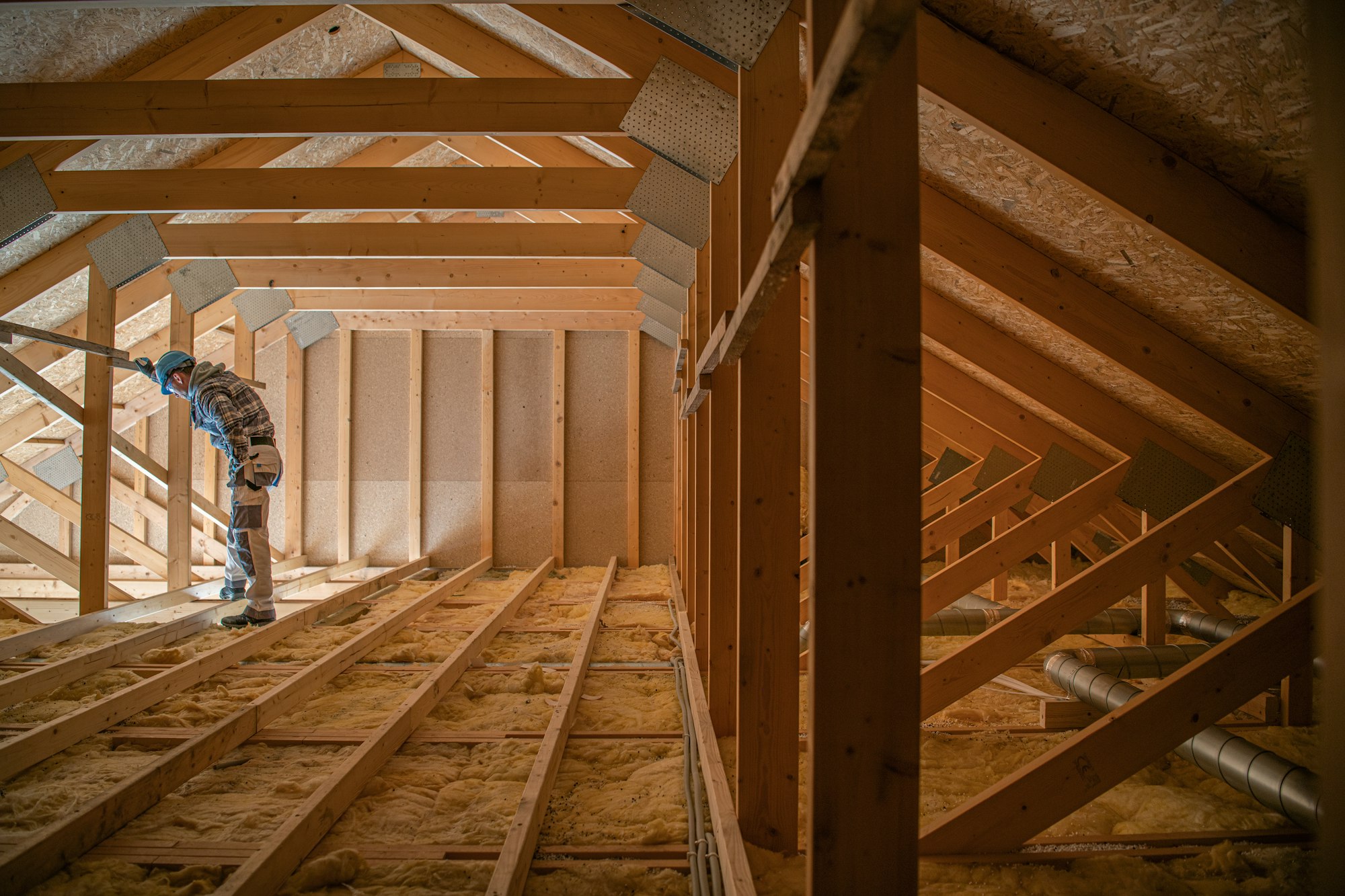 Attic Wooden Roof Construction Covering the House